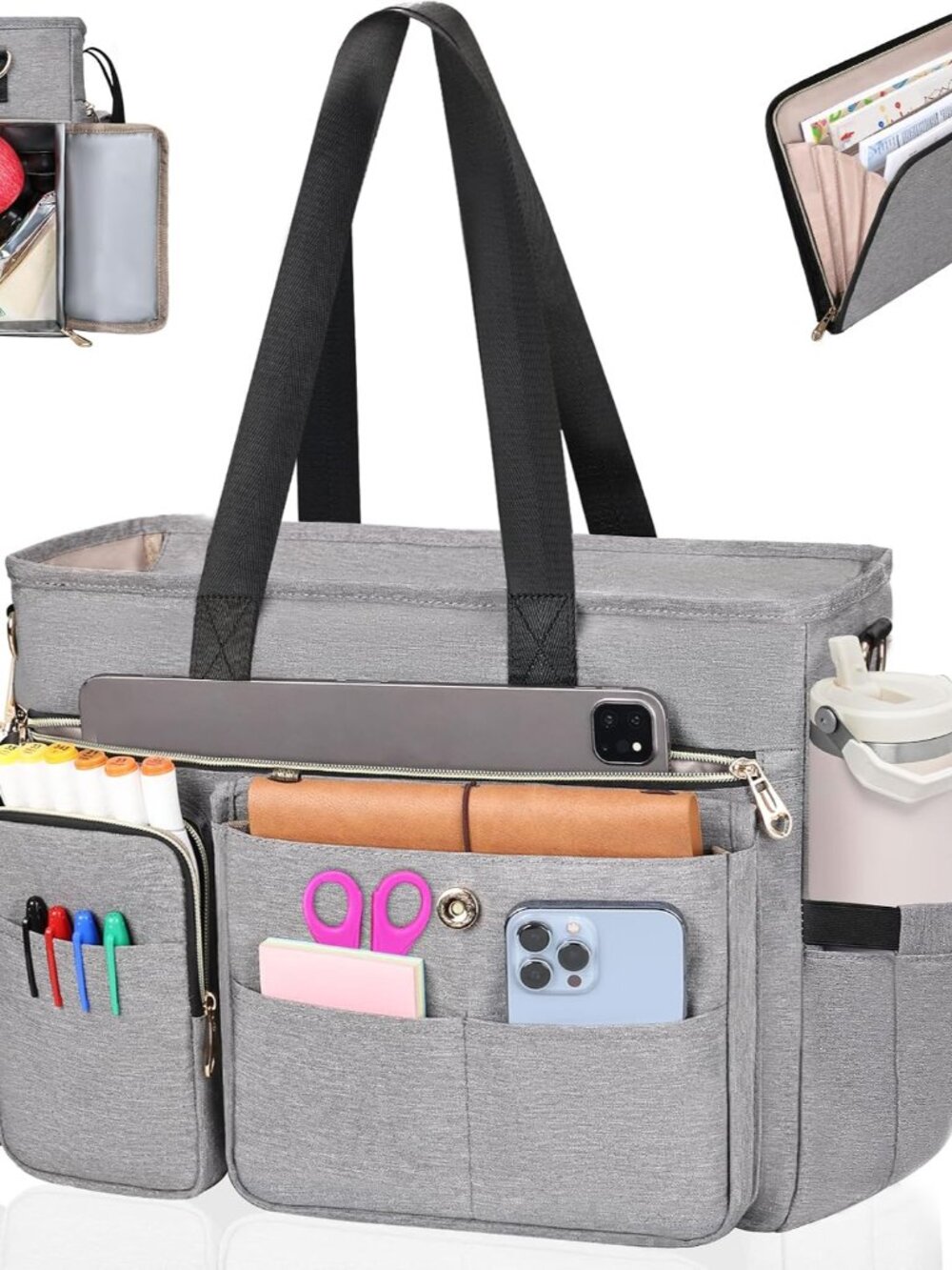 Teacher Tote Bag for Women 2Pcs, 15.6'' Laptop Work Bag Computer bag w/Expandabl